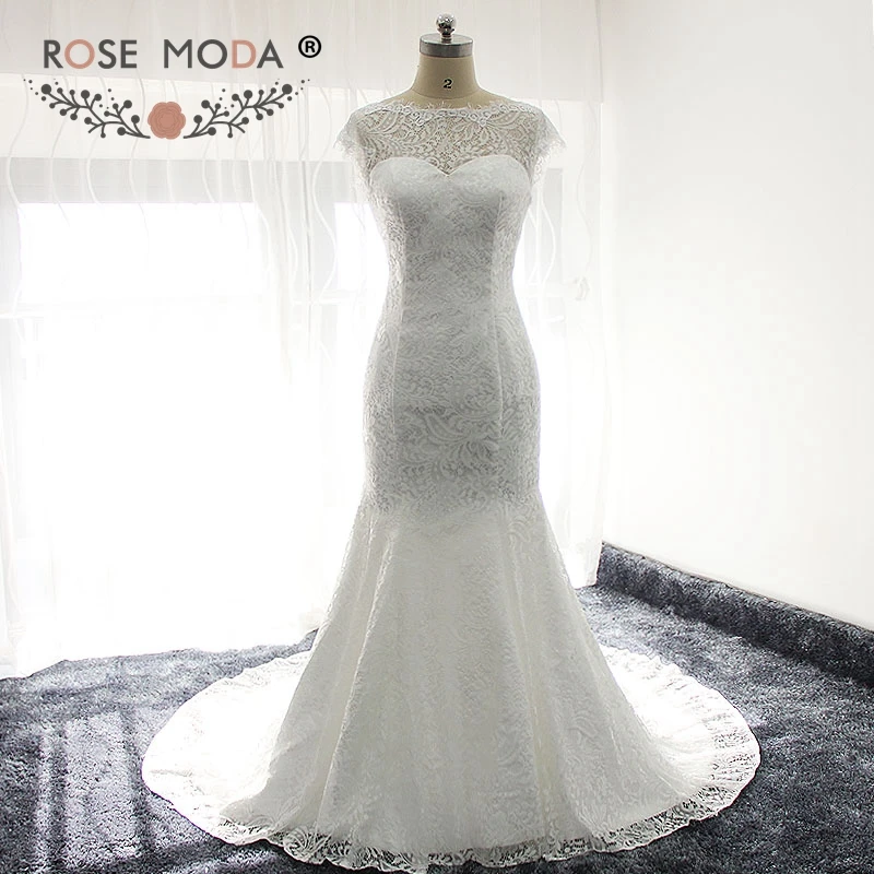 Rosa moda chantilly laço vestido de casamento com mangas de boné fotos reais