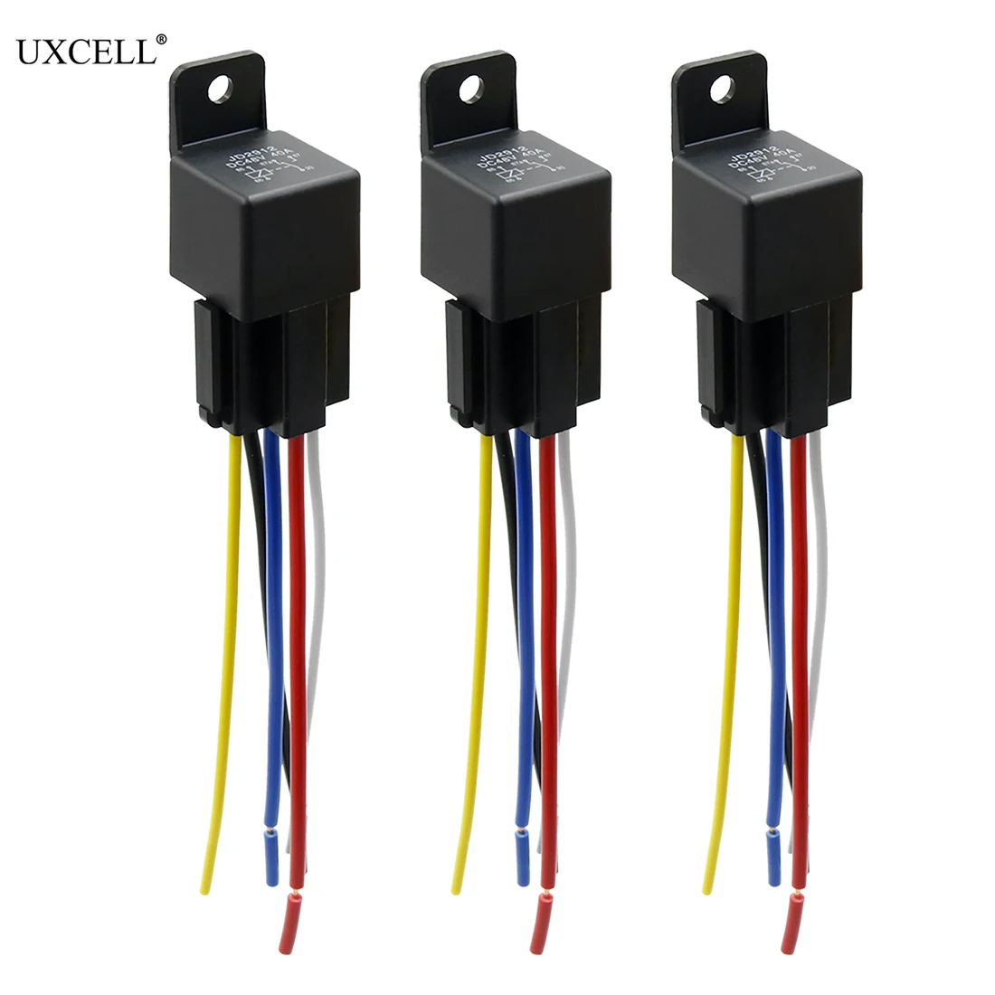 Uxcell 3pcs 48V DC  40A SPDT Automotive Car Relay 5 Pin 5 Wires W/Harness Socket Plug