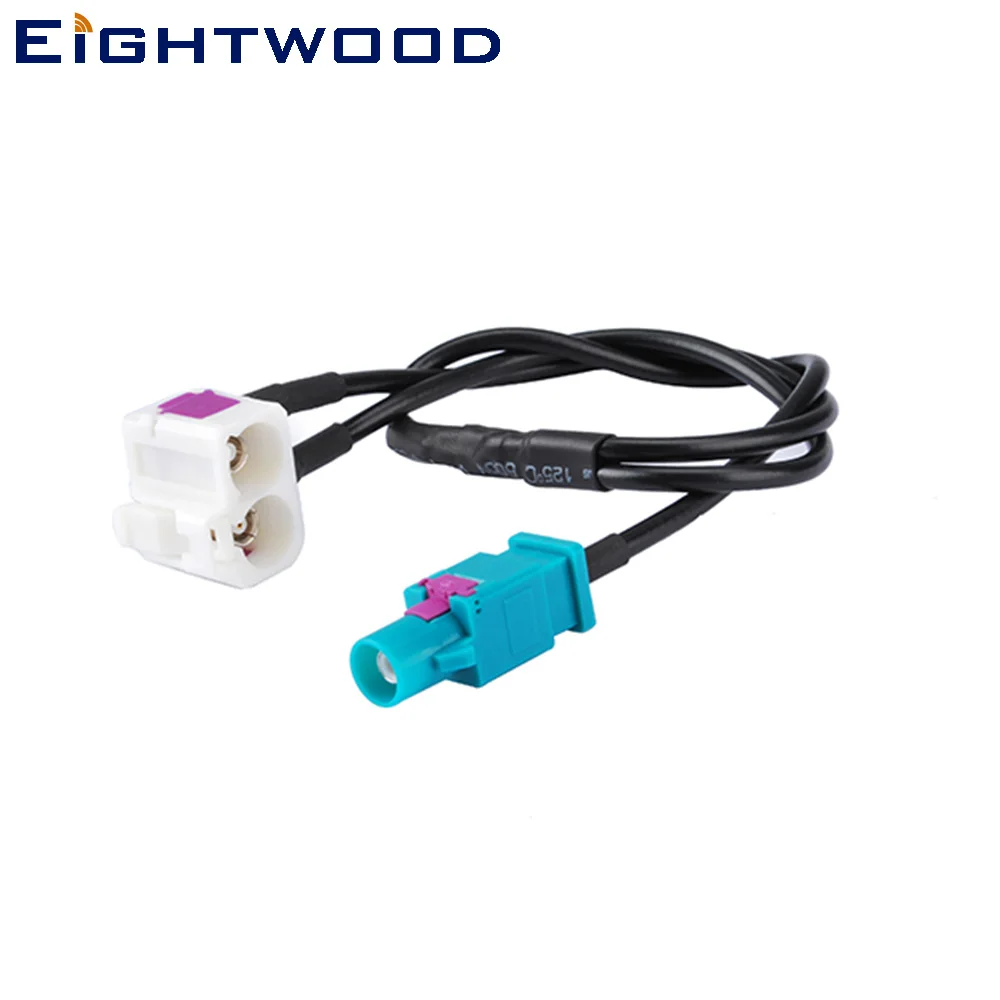 Eightwood Fakra Cable B Double Female Right Angle to Fakra Z Pigtail Cable RG174 30cm for Car Radio with Phantom Customizable