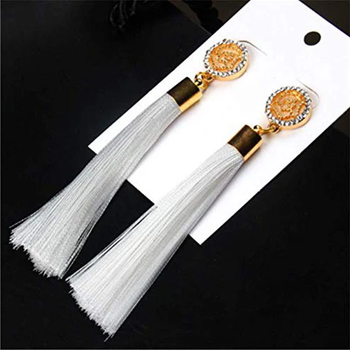 Fashion Bohemian Tassel Crystal Long Earrings Silk Fabric Drop Dangle Tassel Earrings For Women White Red New 2020 Jewelry