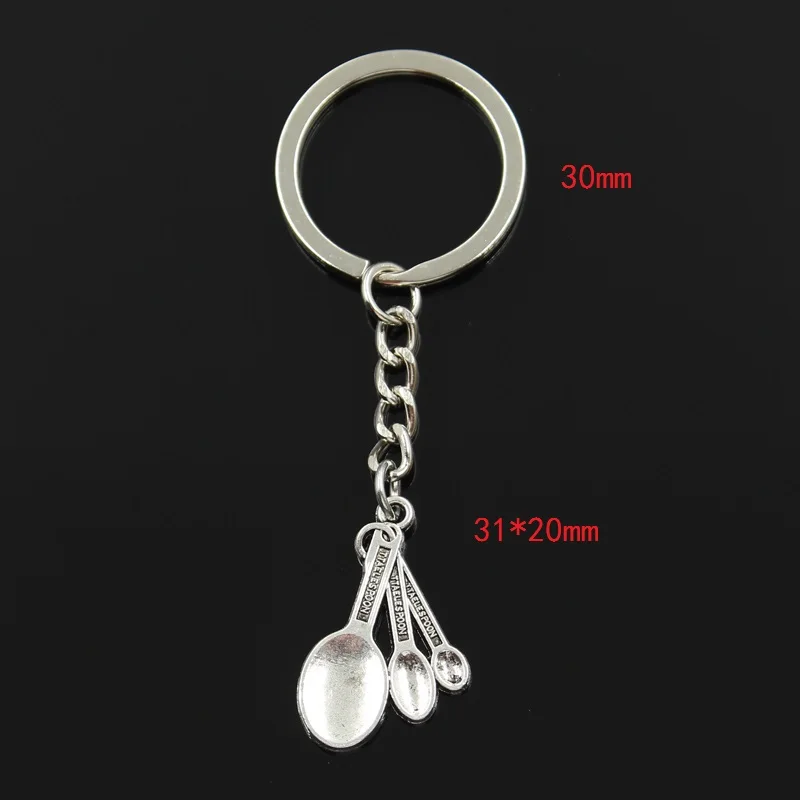 Fashion 30mm Key Ring Metal Key Chain Keychain Jewelry Antique Silver Color Plated Three Kitchen Spoon 31x20mm Pendant