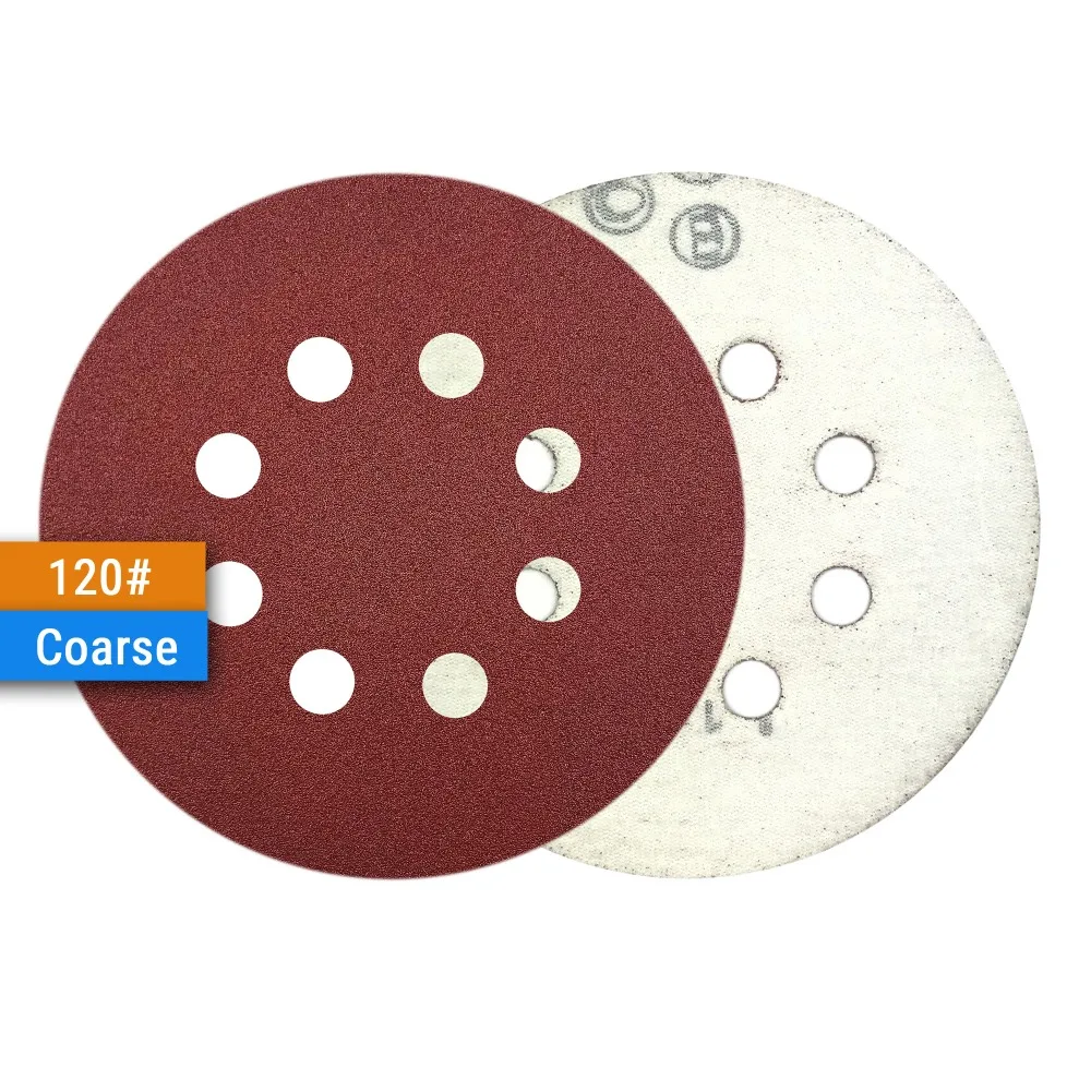 Discos de lixamento para dremel, discos de óxido de alumínio vermelhos com 8 furos de 125mm e gancho para trabalhar madeira, acessórios de polimento com 10 peças