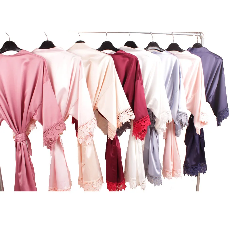 Womens Bridesmaid Wedding Party Bridal Solid Colors Satin Silk Robe A9007