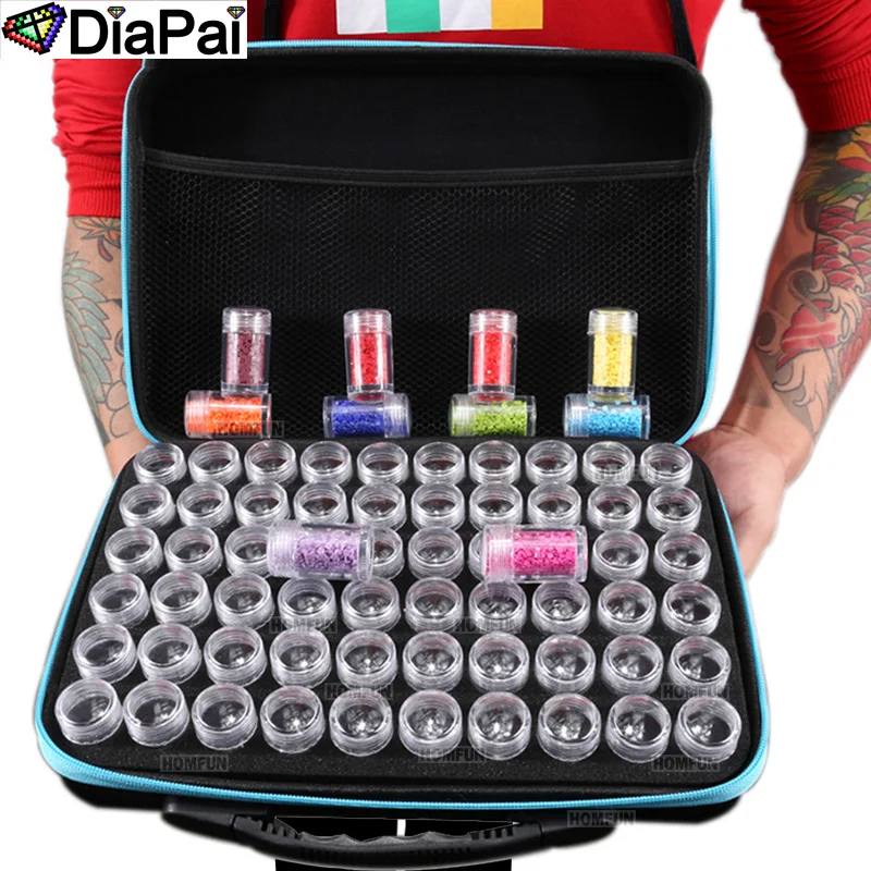 DIAPAI 60 Bottles Diamond Painting Box Tool Container Storage Box Carry Case Holder Hand Bag Zipper Design Shockproof Durable