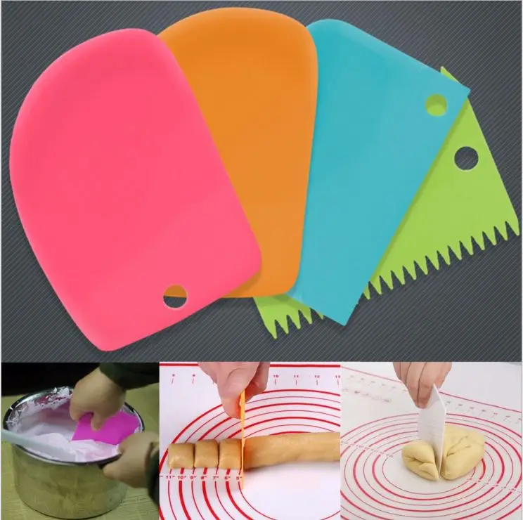 3PCs/Set Pastry Dough Cutter Cake Bread Slicer Baking Pasty Tools Scraper Cake Blade Silicone Spatula for Cake Patisserie