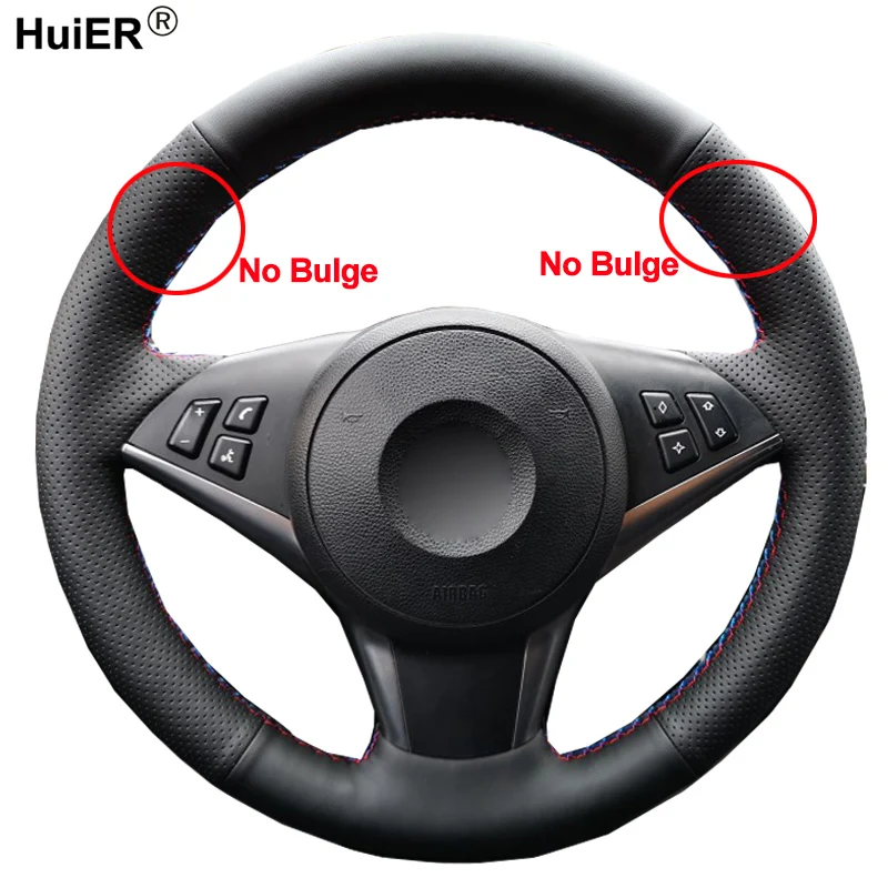 HuiER Hand Sewing Car Steering Wheel Cover Funda Volante For BMW E60 530d 545i 550i E61 Touring 2005-2009 E63 E64 630i 645Ci