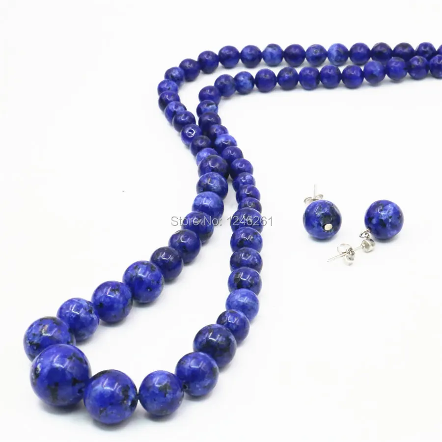 6-14mm Hot Sale Natural Ornaments Blue Epidote Beads Lucky Stones Tower Necklace Chain Earrings Sets Women Gifts Jewelry Making