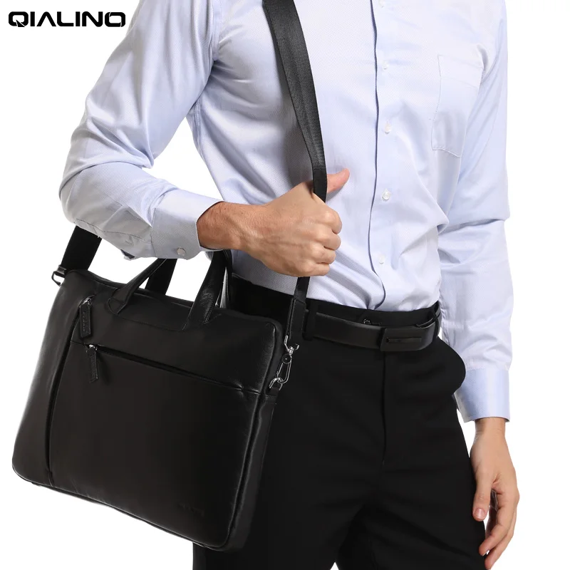 QIALINO Luxury Hight Quality Leather Briefcase for 15\