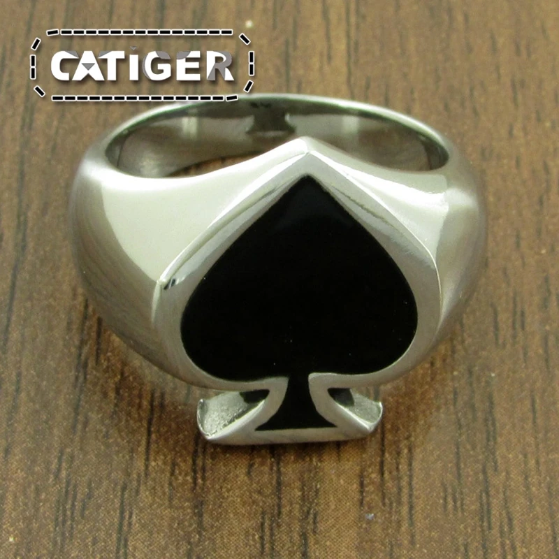 Gothic Spades Lucky Ring For Man And Woman High Quality 316L Stainless Steel Enamel Painting No Fade Jewelry