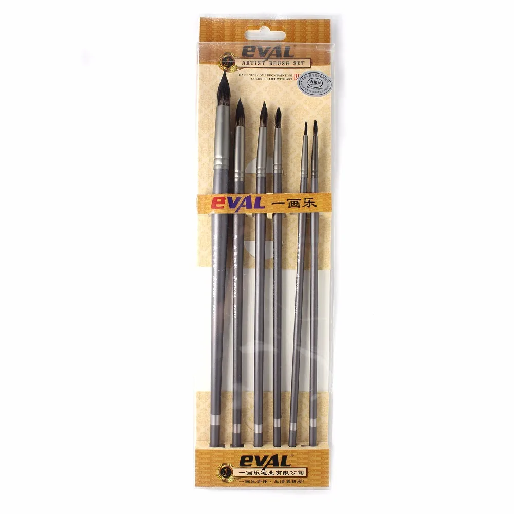 6 Pcs Artist\'s Paint Brush Gouache Brushes Hair Squirrel Round Brush for Watercolor Oil Acrylic Art School Supplies material6 Pc