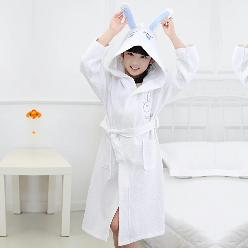 Summer Children Bathrobe Kids Cotton Waffle Material Cartoon Cap Boys and Girls Bathing Bath Spa Bathrobes Spring Summer