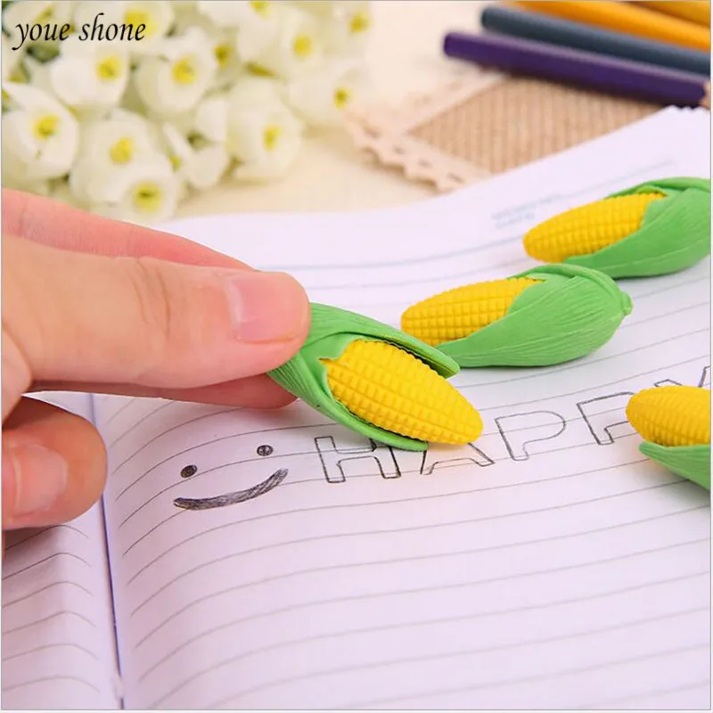 2Pcs New Corn Style Eraser Removable Leafs Rubbers Lovely Creative Stationery Erasers For Kids Office School Students Supplies