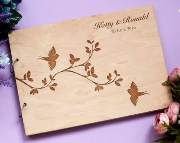 

personalized sweet birds wedding Wooden Guestbooks Memory album engraved Alternative Signature Guest Books party favors