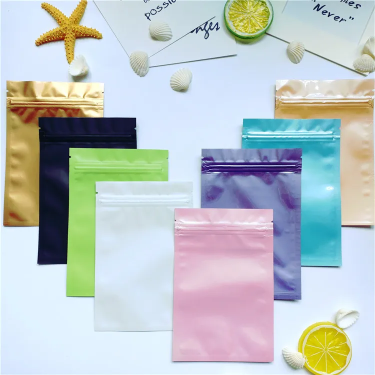 100Pcs Small Colored Aluminum Foil Ziplock Bag Flat Bottom Metallic Zipper Bag Powder Sugar Gift Packaging Bags