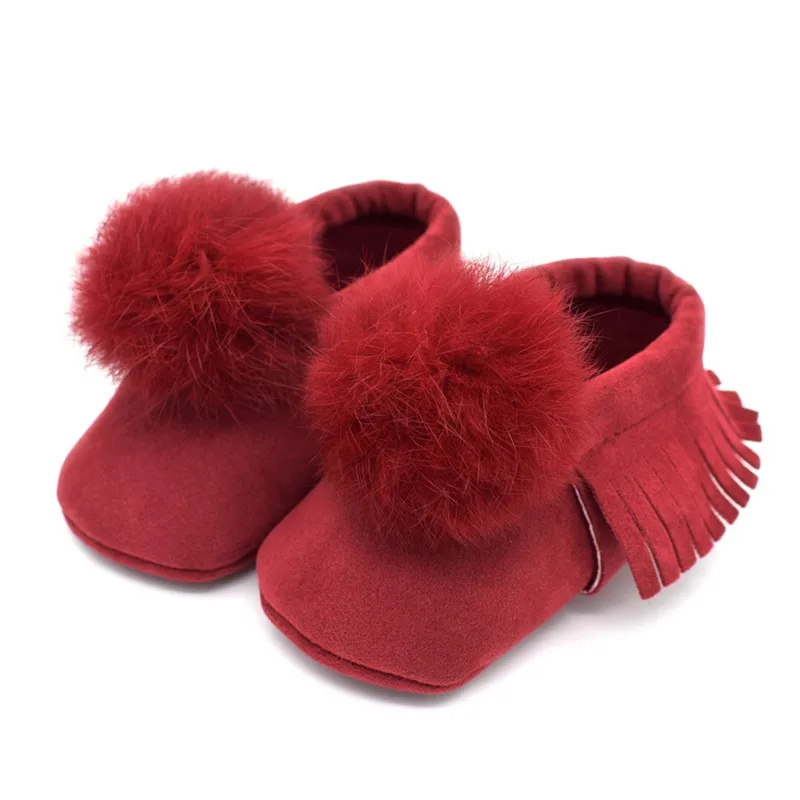 COOTELILI – chaussures à pompon pour bébés filles, bottes de princesse à semelle souple, en vraie fourrure, pour premiers pas de nouveau-né