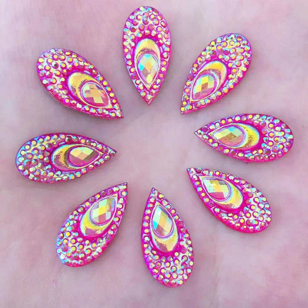 40PCS Resin 10*20mm Teardrop Peacock eye Flat back rhinestone scrapbook Wedding Embellishment diy applique craft SK60*2