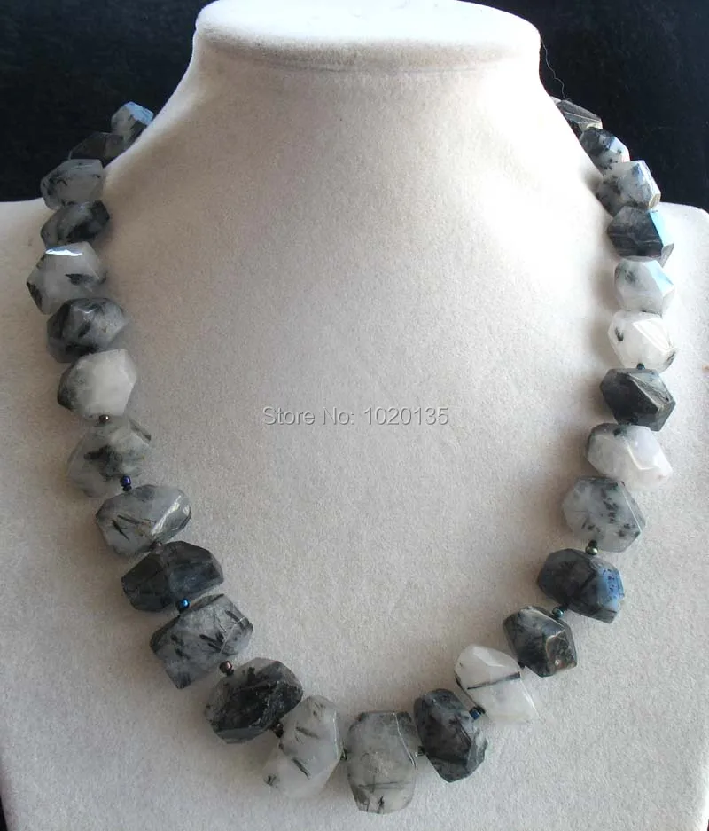 

wholesale Rutile Quartz black faceted 13*18mm 18inch nature baroque necklace FPPJ