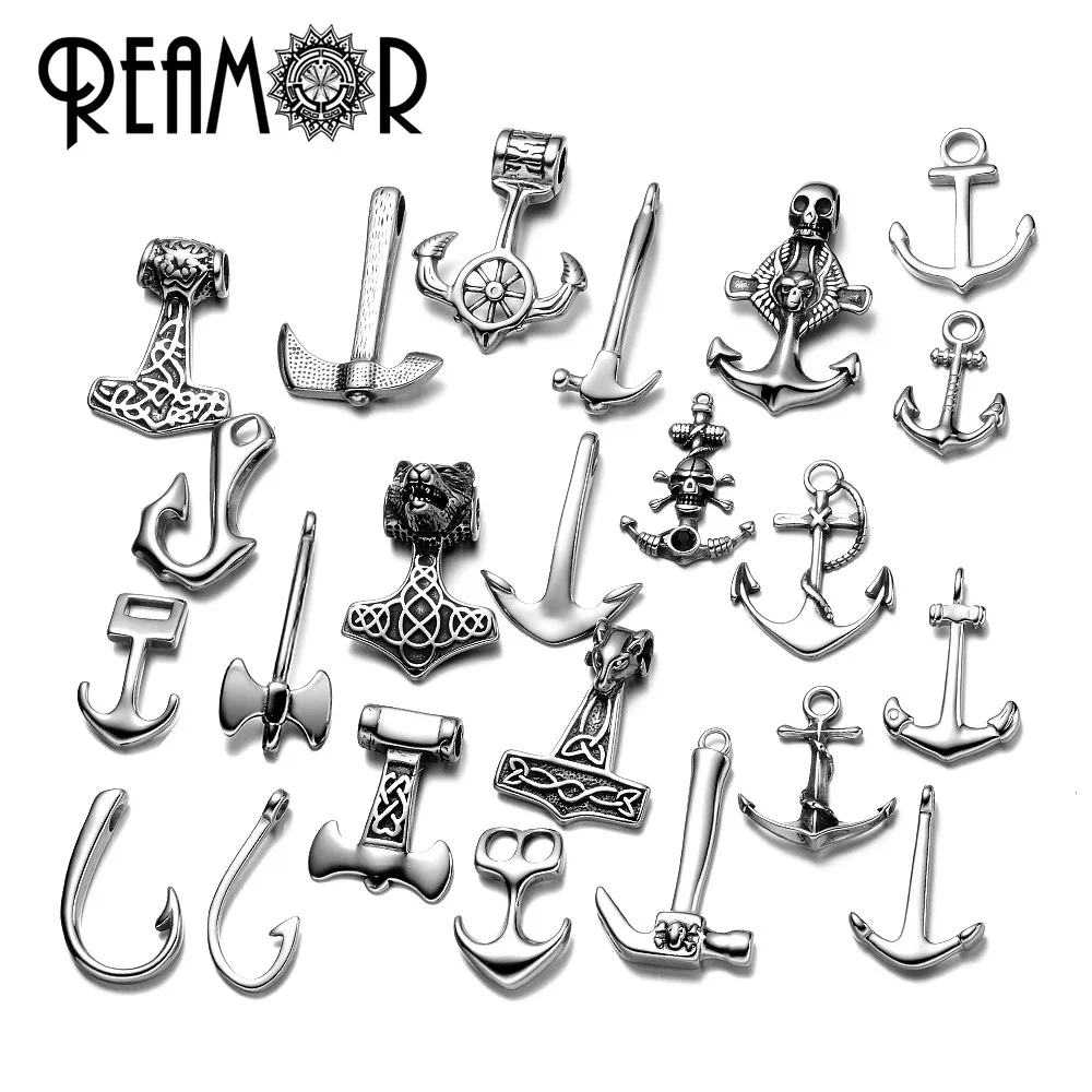REAMOR 5mm Hole Size 316L Stainless steel Anchor Clasp Hook Connector For Round Leather Cord Men Women Bracelet Jewelry Findings