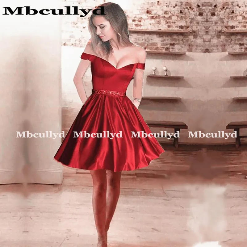 Mbcullyd-Vestido corto de fiesta con hombros descubiertos para mujer, minivestido Rosa elegante con cuentas, 2023