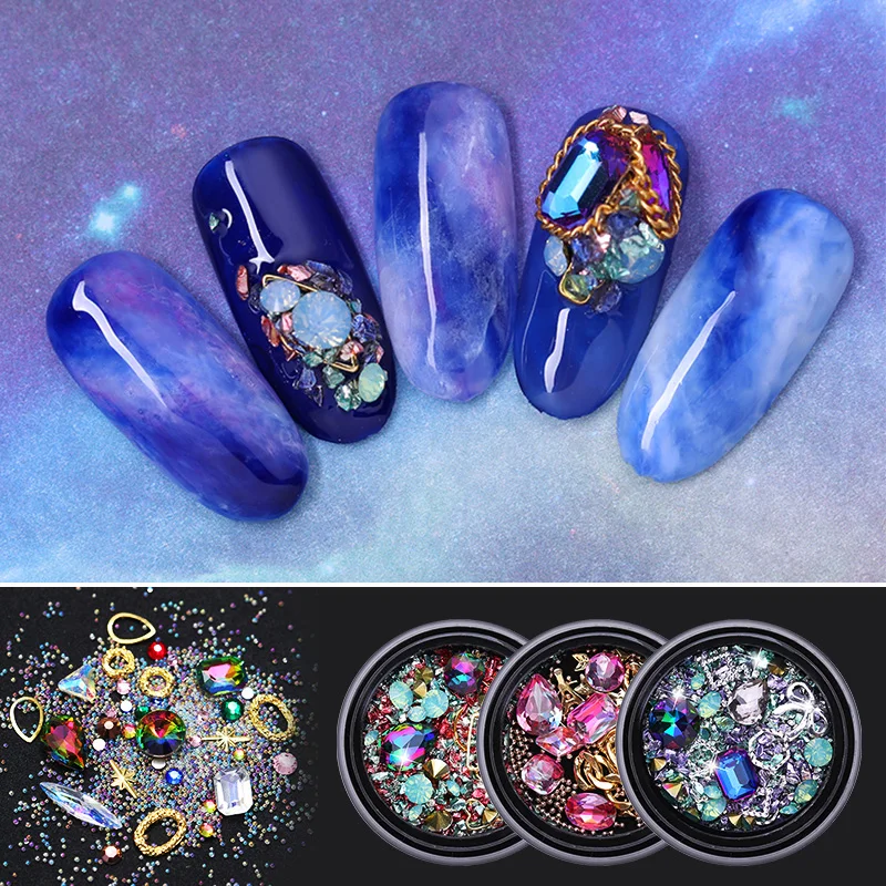 3D Nail Art Rhinestones Metal Rivet Beads Studs Mixed Size Nail Art Decoration Accessories Nail Stones Decors DIY Tips