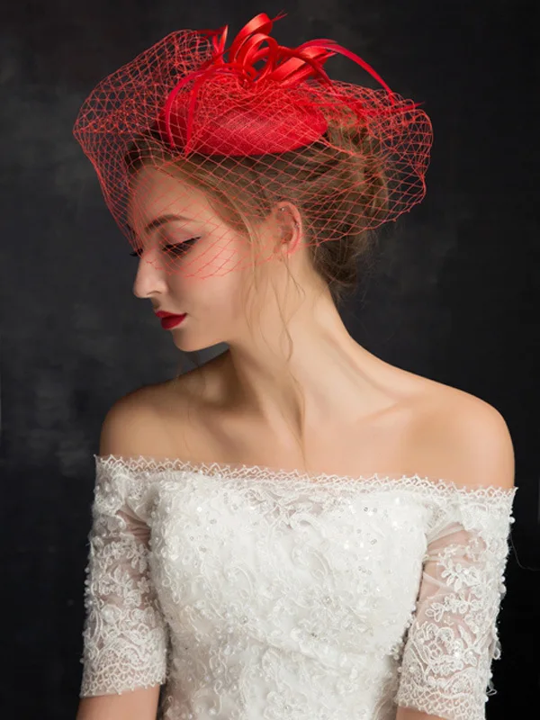 2018 New Fashion Korean Version Spring Summer Bridal Hats Wedding Accessories Headwear Red Color Head Wear Birdcage