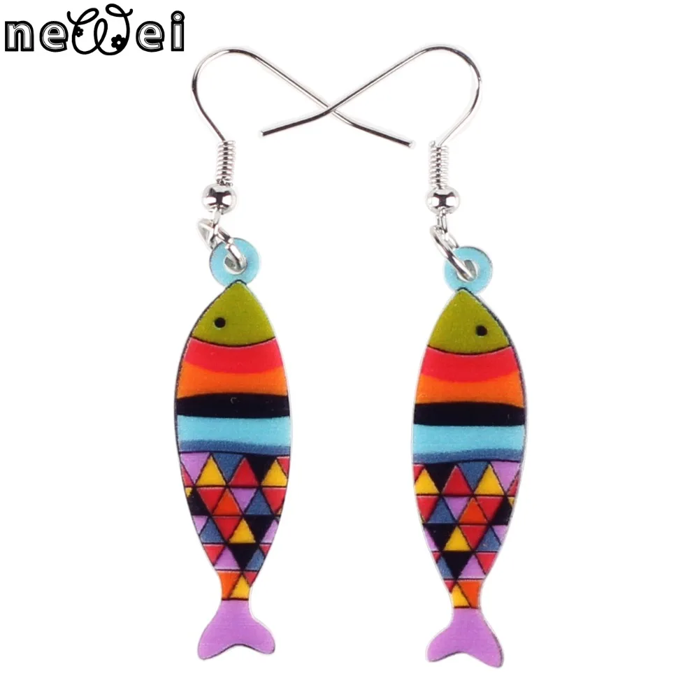 Newei Drop Fish Earrings Acrylic Pattern Long Danlge Earrings Two Colors Hot 2016 Novelty Jewelry For Women  Accessories