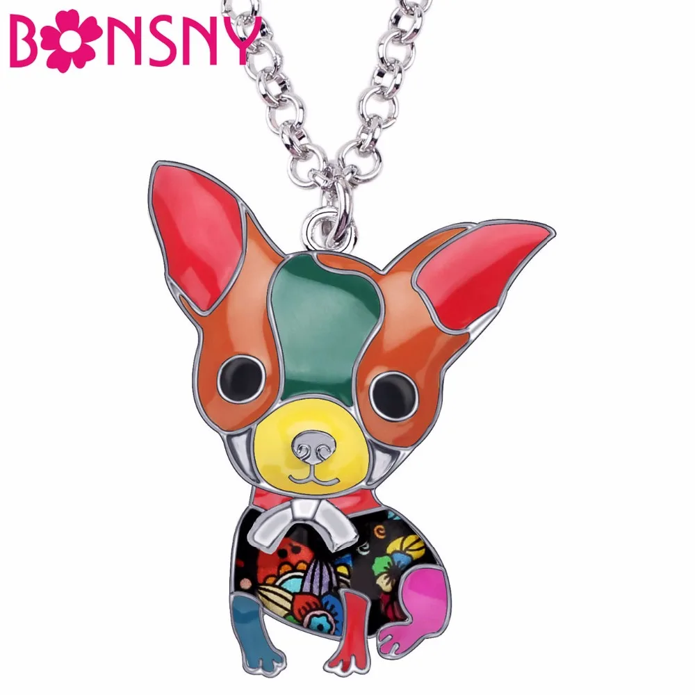 

Bonsny Enamel Alloy Chihuahua Dog Choker Pendant Chain Collar Fashion Animal Jewelry Necklace For Women Girls Teens Gift Bijoux