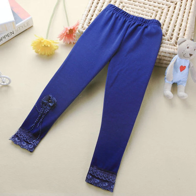 2017 Hot sale girls leggings Spring plus velvet cotton Fashion butterfly lace Beading girls pants 4-7 year leggings for girls