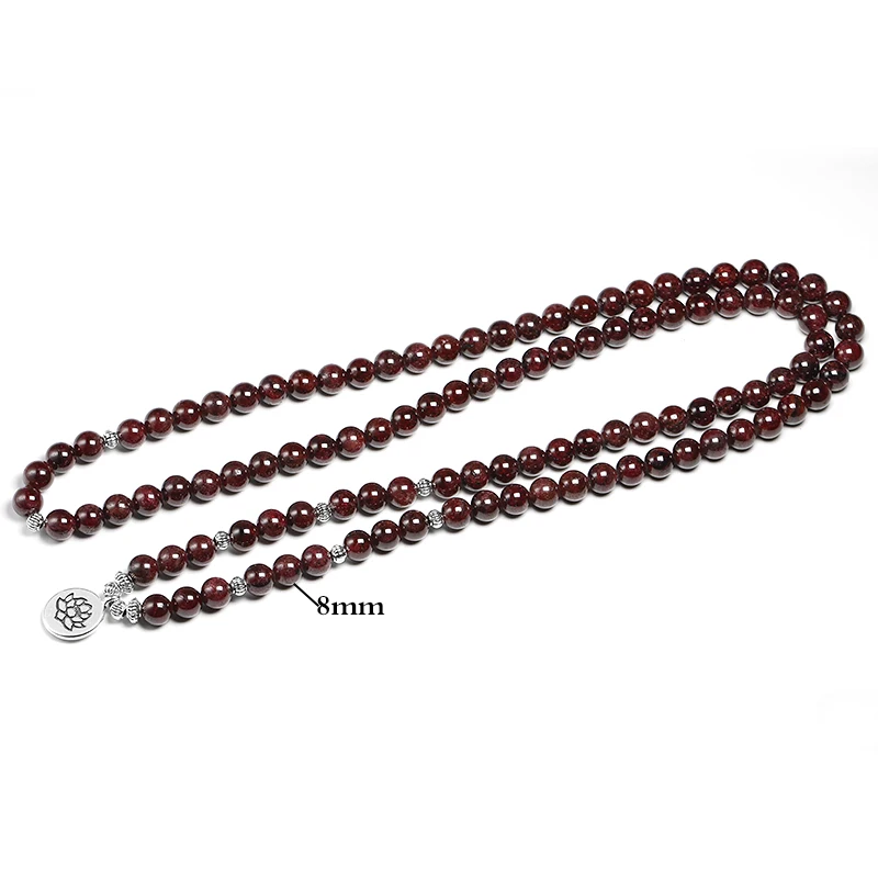 Natural A Red Garnet 108 Beads Mala Bracelet 8MM Stone Women Men Wing OM Charm Yoga Bracelets Handmade Accessories Gift