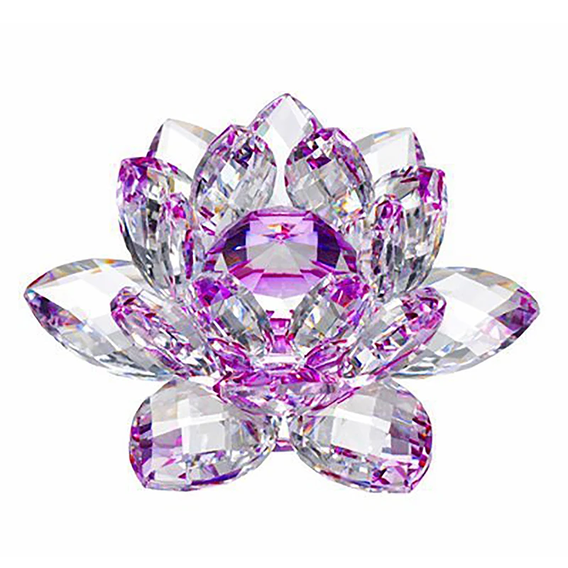 Crystal Lotus Flower Lotus Glass Figure Paperweight Ornament Feng Shui Decor Collections 120mm 1pcs Colorful