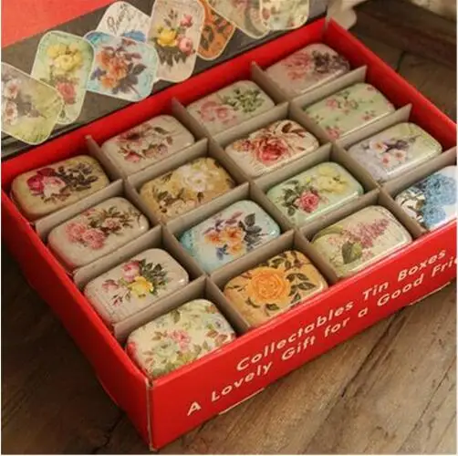 32 Piece/lot Vintage Cartoon Tin Box 5.5*4*2.5cm Candy Pill Chutty Mini Storage House Decoration Collectables Display