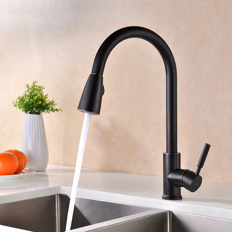 Best Commercial Solid Brass Single Handle Pull Down Sprayer Kitchen Faucet Pull Out Kitchen Faucets Oil Rubbed Bronze