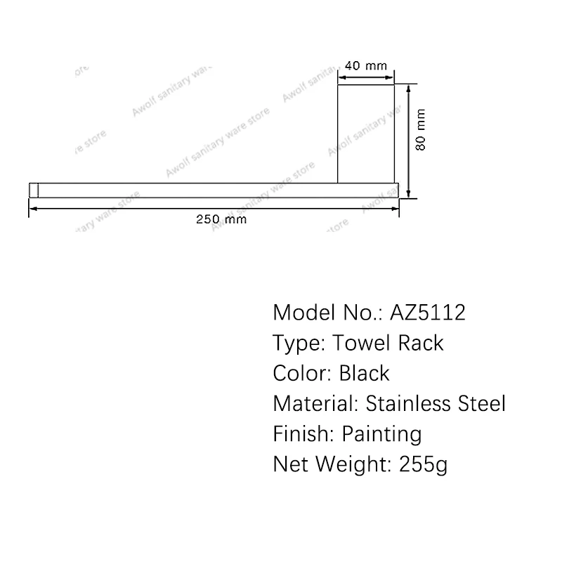 Imagem -02 - Anel de Toalha de 25cm de Barra de Toalha para Montagem na Parede Prateleira Moderna para Banheiro Cozinha Cor Preta Suporte Quadrado Az5112 Aço Inoxidável