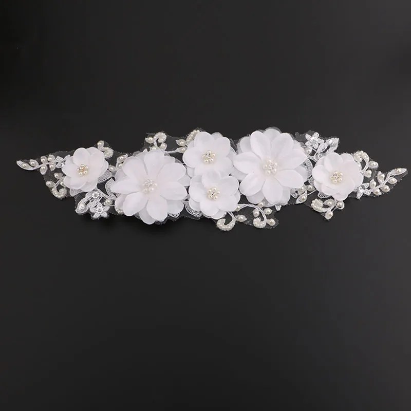 Elegant Korean Lace Ribbon Flower Headband Tiaras Women Hair Jewelry Head Bands Headpiece Wedding Hair Accessories For Bride