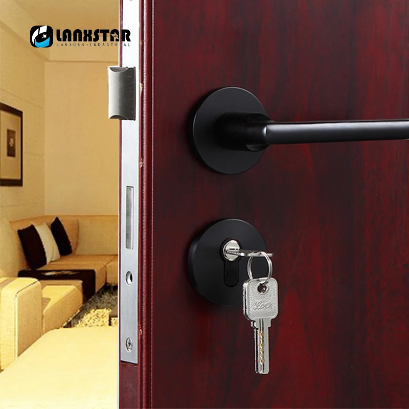 Wholesale Aluminum Space Black Split Lock Home Door Locks Indoor Simple Decoration Hardware Dual Lockcore Handle Split-locks