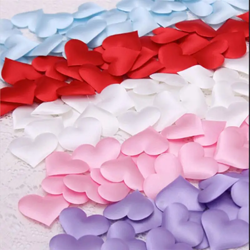 100pcs/lot 20mm Satin Fabric Sponge Heart Wedding Petals Confetti Table Bed Fabric Heart Petals Wedding Valentine Decoration