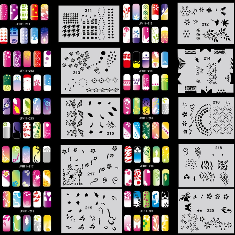 OPHIR 200 Designs Airbrush Nail Stencil Airbrushing Template Sheet Stencils for Airbrush Nail Art Paint Nail Tools _JFH8-JFH11