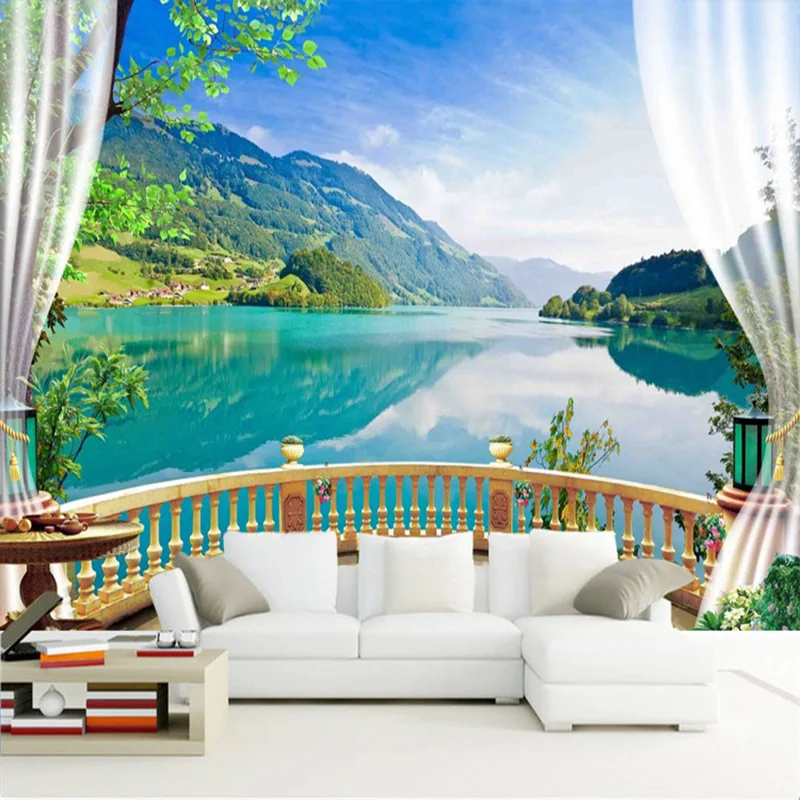 Custom 3D Wall Murals Wallpaper Landscape Beautiful Green Lake View 3D Large Mural Living Room TV Wall Home Decor 3D Wall Cloth