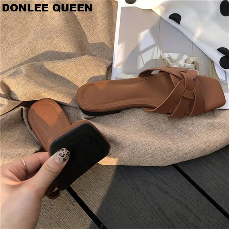 DONLEE QUEEN Women Brand Slippers Summer Slides Open Toe Flat Casual Shoes Leisure Sandal Female Beach Flip Flops Big Size 35-41