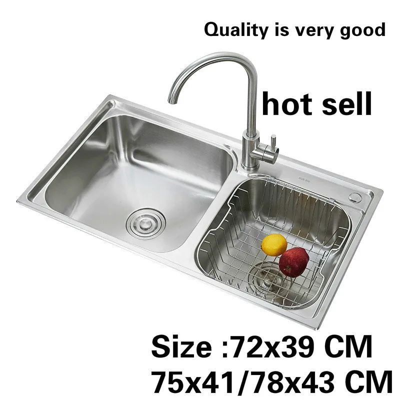 

Free shipping Standard Kitchen double groove sink 304 food grade wash the dishes stainless steel hot sell 72x39/75x41/78x43 CM