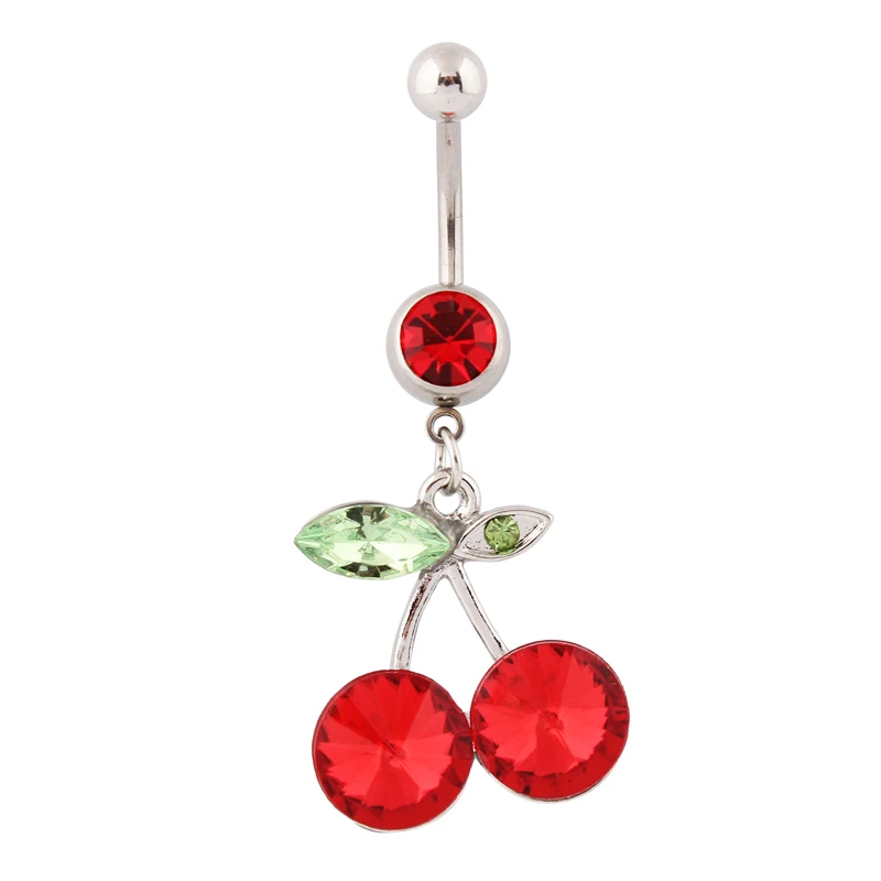 

Body jewelry Fruit red cherry belly button rings fashion body piercing Wholesale Navel ring 14G Surgical Steel bar medical steel