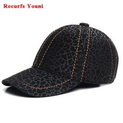 Winter Hat Men 100% Genuine Leather Suede Embossed Baseball Caps Male Leisure Duckbill Hats Women Leopard Print Thin Single Caps