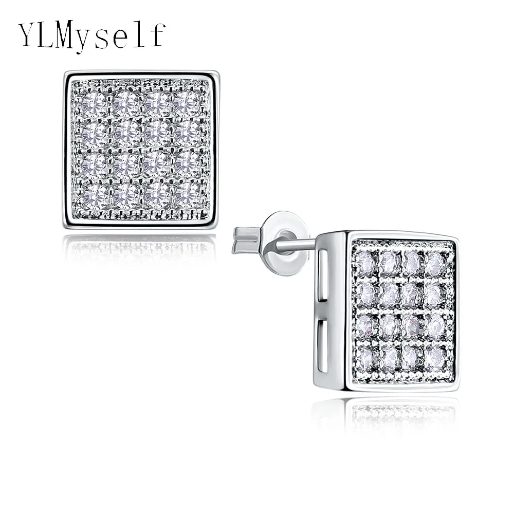 7mm Diameter Square Shape Elegant Stud Earrings For Daily Wear White Color Micro Setting Tiny CZ Stones Jewelry