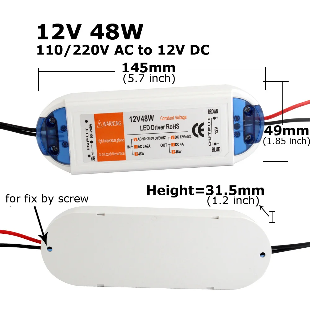 12 Volt Power Supply 12V LED Driver 18W 28W 48W 72W 100W AC 110V 220V to 12V DC Lighting Transformer Adapter for LED Strip CCTV