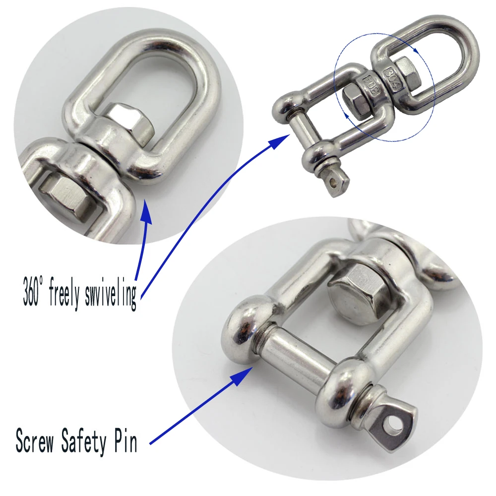 Heavy Duty Stainless Eye and Jaw Swivel Marine SS304/316 Jaw-Eye Type Swivel Anchor Chain Connector Shackle 4mm 5mm 6mm 8mm