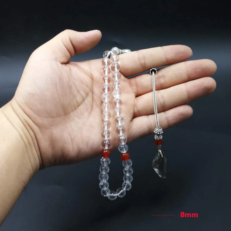 Tasbih white transparent Crystal with red agates tassel transparent style Crystal color prayer beads 33 66 99beads stone Rosary