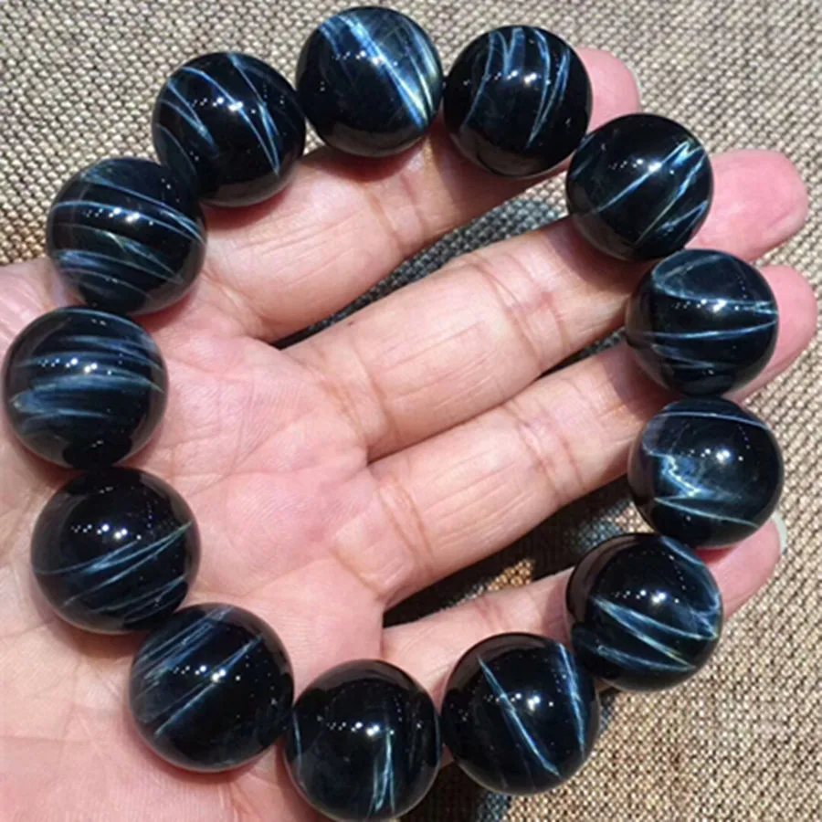 Natural Blue Tiger\'s Tiger Eye Hawk Eye Round Beads Bracelet 18mm 16mm 14mm 12mm Crystal Stretch For Man Women Men AAAAAAA