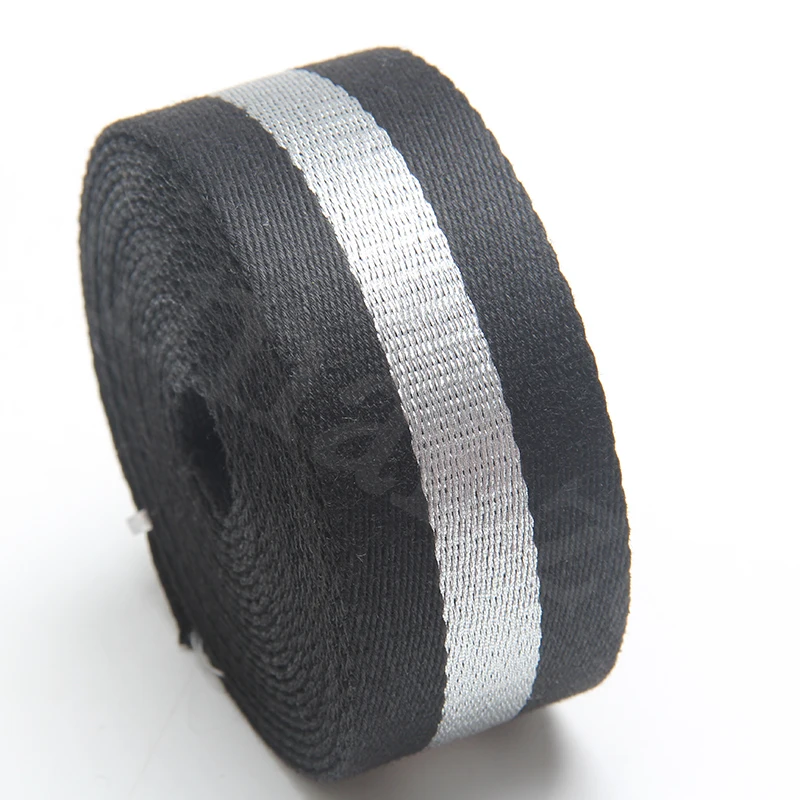 Hot Sale Twill Cotton Webbing Tape With Reflective Middle Silver Line 2 Inch