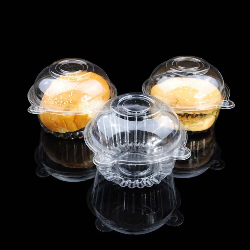 100pcs 8.5x8cm Transparent round cake box takeaway boxes fruit salad Dessert cup box Sealed hamburger box Baking tools