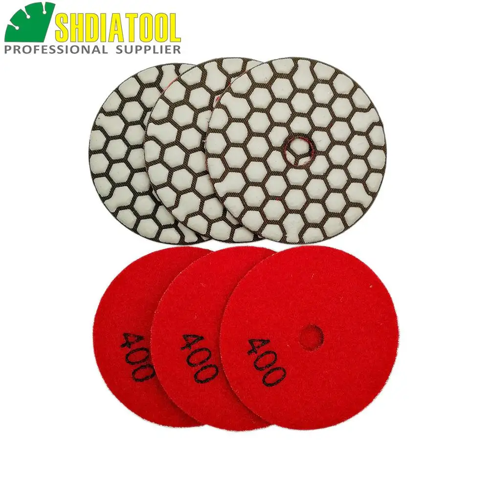 

SHDIATOOL 6pcs 80mm #400 Resin Bond Flexible Diamond Dry Polishing Pads Granite Marble Ceramic Sanding Disks 3inch grinding disc